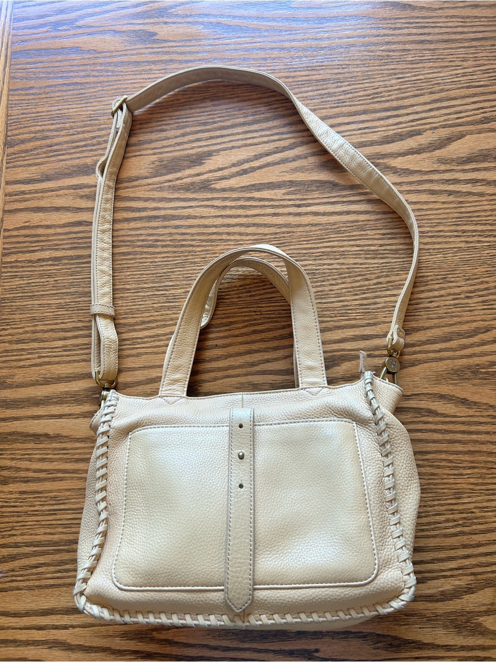 HOBO Cream Soft Supple Pebbled Leather Shoulder Bag with Whipstitch Trim